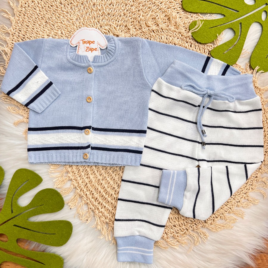 Conjunto de Linha Azul Listrinha Branco e Marinho